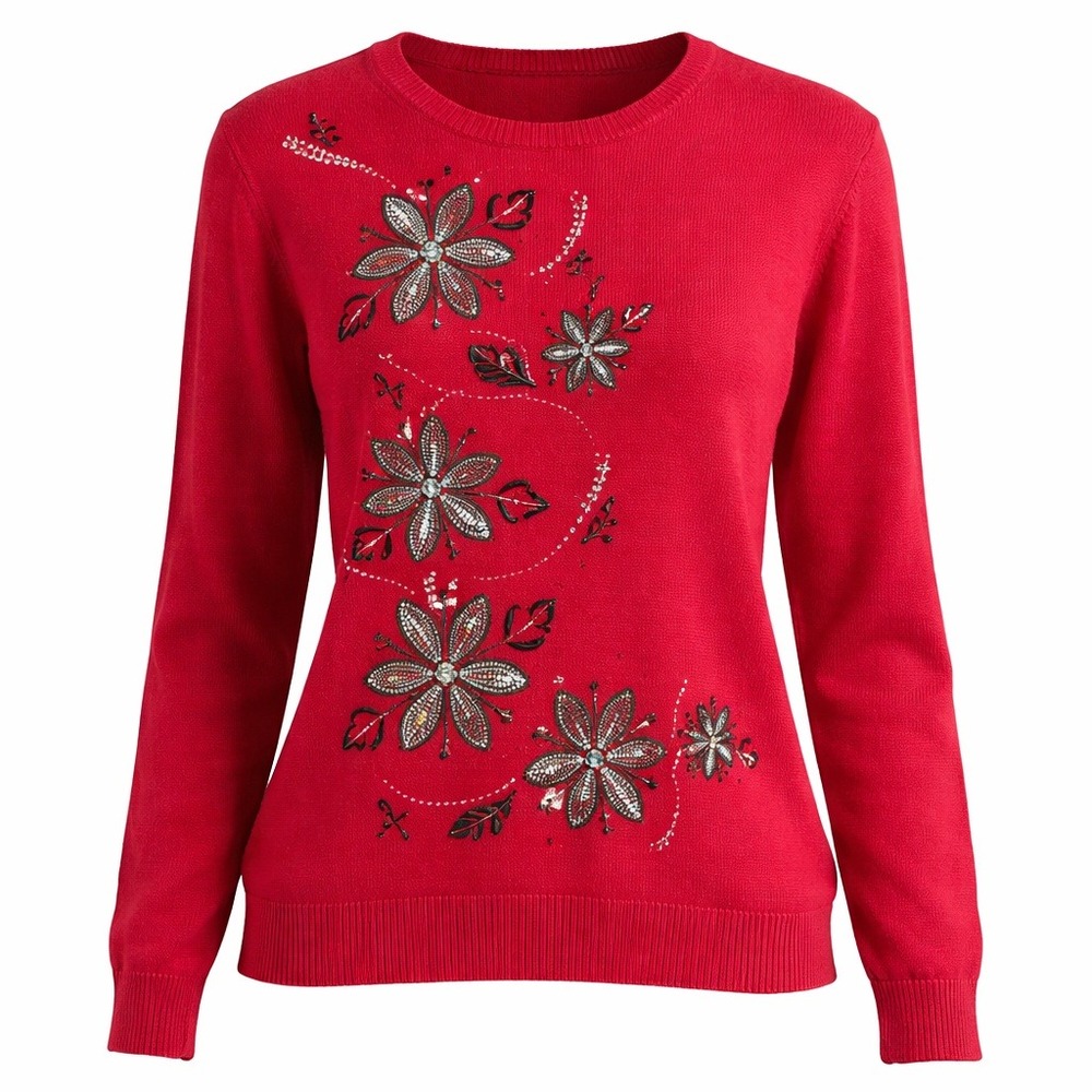 Alfred Dunner Red Floral Embellished Knit Sweater M Cozy
Cottagecore Grandmacore